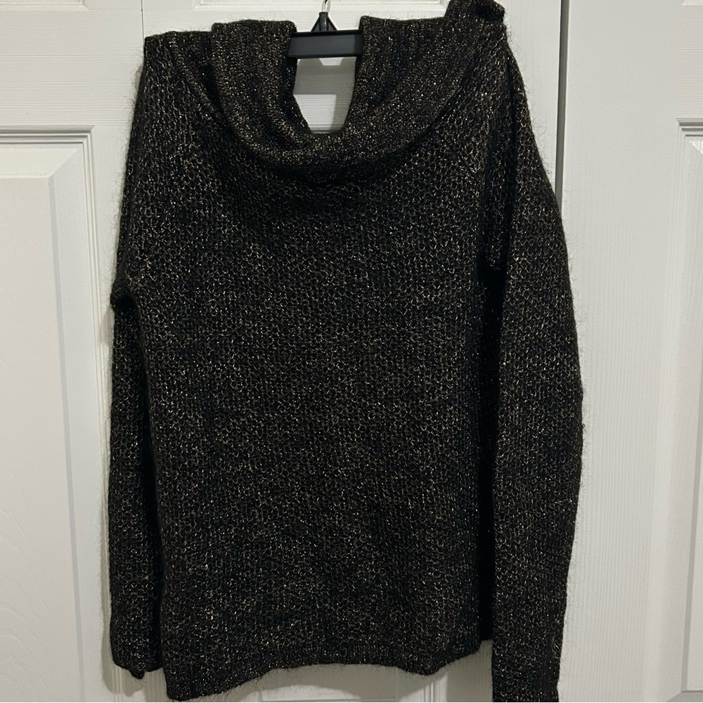 VTG Moda International Black & Gold Cowl Neck Knit Sweater Shirt Top Small